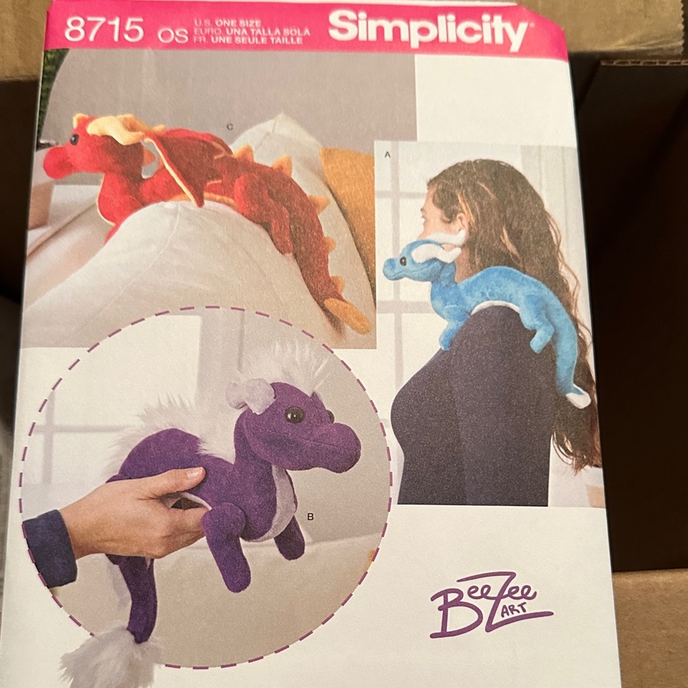 Simplicity Dragon Plush Pattern - Red, Blue, Purple New Uncut Factory Folded